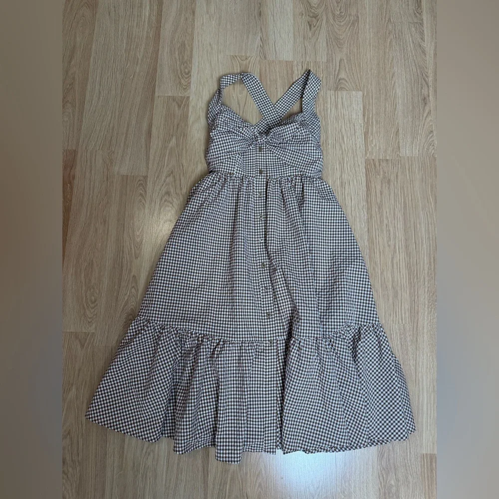MAEVE ANTHRO Halter Bow Front Midi Brown Gingham Dress Size XXSP EUC